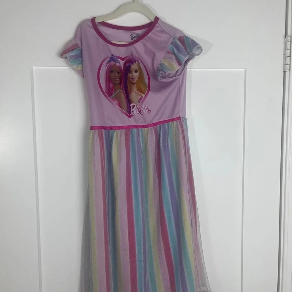 Barbie Pastel Rainbow Tulle Maxi Dress — Girls Size 8